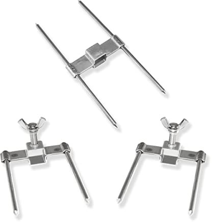 GOLDMAN SERVICE Pinchos de Asador de Pollos de acero. Utensilio horquilla Tenedor para Asadores Profesionales. Recambio universal para espadas de 12mm (3 Piezas)