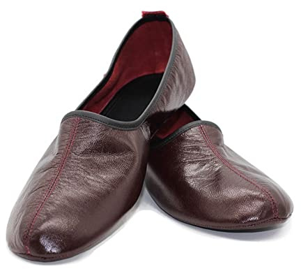 Zapatillas de cuero interior para mujer Burdeos Tradicional Babouche House Zapatos mocasín, Bordeaux, 40 EU