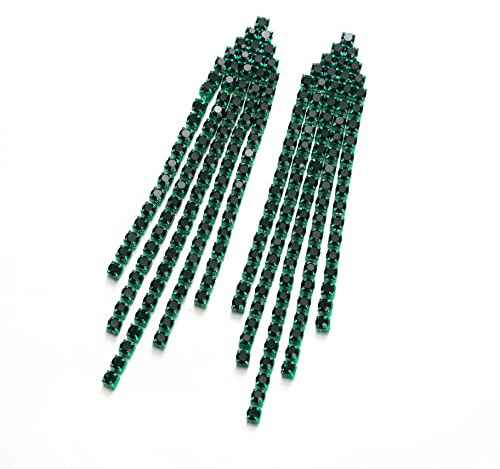 Clearine Boucles d'oreilles Femme Gland Longue Strass Cristal Cadeau Bijoux de Mariée Mariage Noël Fête Elégant Vert