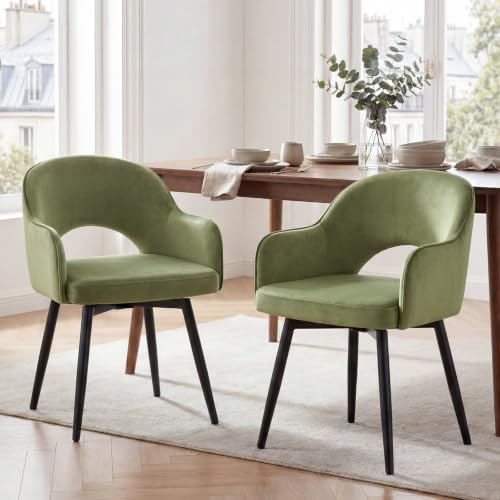chairus Lot de 2 Chaises de Salle à Manger en Velours Moderne Fauteuil Rembourrée Chaise Pivotante à 360° pour Bureau Salon (Vert-2 (Velours))