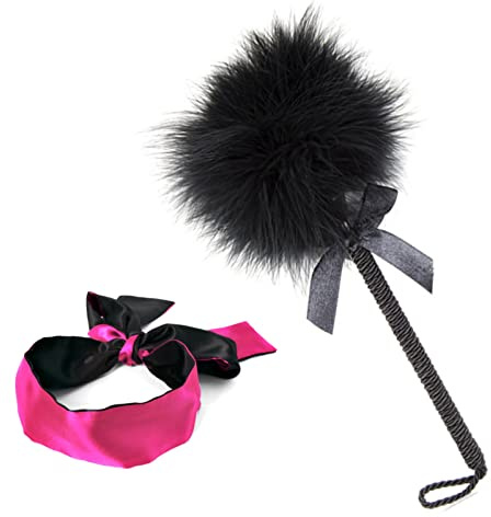 Deluxe Federkitzler, Liebes Feder Leder & Verwöhn Massage Flogger Peitsche Bondage Paddel Set Bettfesseln Sexspielzeug mit Rosa Augenbinde Augenmaske