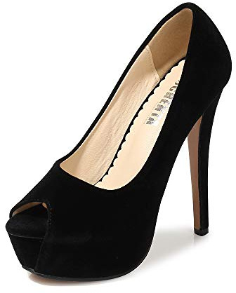 Women's Peep Toe Stiletto Heels Platform High Heel Prom Sexy Dress Pumps Velvet Black Tag 46 - US B(M) 12