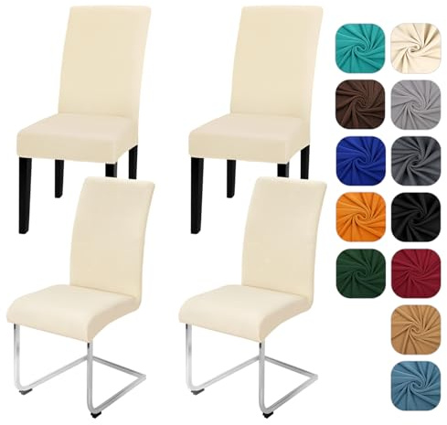 Yugarlibi Lot de 4 housses de chaise extensibles pour chaise basculante - Amovible et lavable - Protection pour cuisine, restaurant, hôtel, banquet, mariage (beige, 4 pièces)