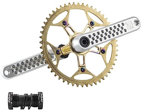 130BCD Road Folding Fahrradkurbelgarnitur Positive Negative Zähne Titankettenblätter 48T 50T 52T 165/170/175mm Ultraleichte Kurbelgarnitur Aus Aluminiumlegierung Keramik-Innenlager ( Color : A-Gold-48