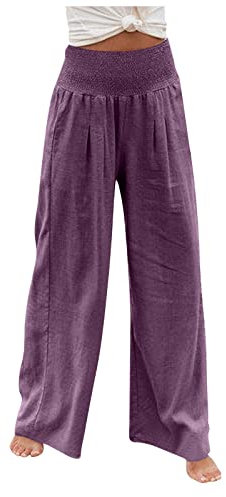 RMBLYfeiye Palazzo Hose Damen High Waist Einfarbig Bauchweg Mit Taschen Wide Leg Plissiertes Paperbag Hosen Stretch Yoga Elastische Taille Haremshose Sommerhose Leicht
