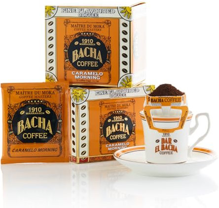 Bacha Coffee | Caramelo Morning Arômes Délicats, Grains 100% Arabica, Torréfaction Medium, x12 sachets de café individuels avec filtre