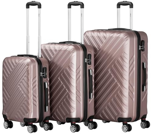 Zelsius Koffer Set 3 Stück, Rosé | ABS Hartschalenkoffer mit Zahlenschloss, Doppelrollen und Innen Trennwand | Handgepäckkoffer, Hartschalenkoffer Set 3 teilig, Trolley, Koffer Groß, Luggage Set