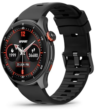 iGPSPORT LW10 Sports Smart Watch, Amoled Display GPS Fitness Tracker 14Days Battery Life Sleep Heart Rate Monitor Black (Black)