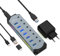 RGB Hub USB alimenté, Hub USB 3.0 en Aluminium avec 7 Ports-interrupteurs individuels, Super Hub avec Alimentation supplémentaire, Transmission de données Haute Vitesse jusqu'à 5 GB/s