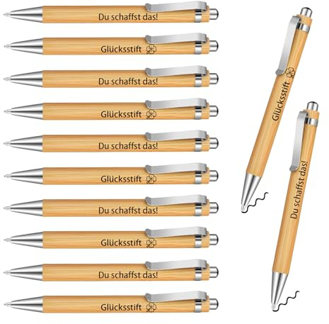 12er Set Inspirierende Bambus Kugelschreiber Motivation Stifte Mit Spruch