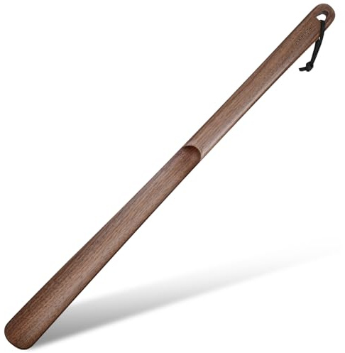 muso wood Schuhlöffel lang 60cm aus Holz, Echtem Walnussholz Stabiler Schuhanzieher lang für Senioren, Schwangere