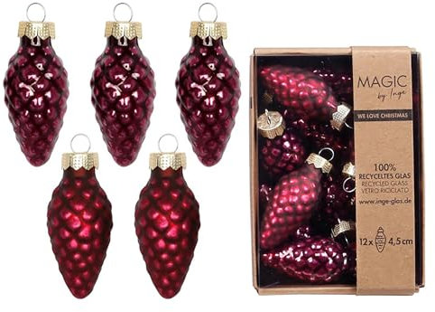 Lot de 12 Pommes de Noël en Verre - 4,5 cm - Mat et Brillant - Boules pour Sapin - Décorations de Noël - Bordeaux Foncé - Port Lisse