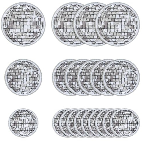 NBEADS 20 Stück 3 Größen Disco Ball Aufnäher, Musik Party Bling Aufnähen Appliken für Kleidung Dekoration DIY Craft