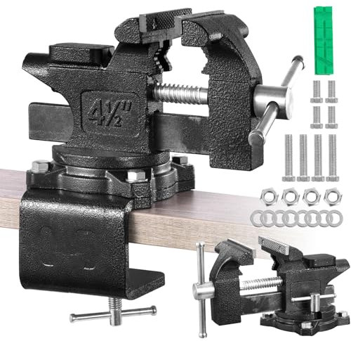 Teodute Schraubstock, 110 mm Tischschraubstock Drehbar 270°, 2 in 1 Mehrzweck Hochleistungs Schraubstock Klemmbar mit Multifunktionalen Weichen Backen für leichte Beanspruchung für Werkbank
