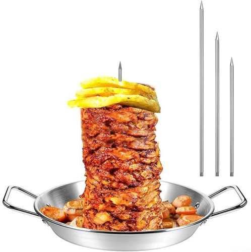 HEBEOT Vertikaler Schaschlikspieß, Ständer, Grill, Kochutensilien, Edelstahl, vertikale Spieße mit 3 Spikes für ganze Huhn, Fisch, Wurst, Steak
