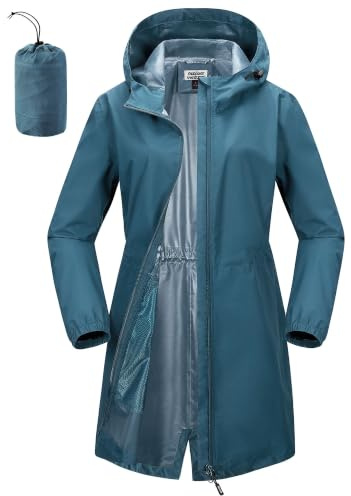 Outdoor Ventures Women's Waterproof Rain Jacket Packable Long Rain Coat
