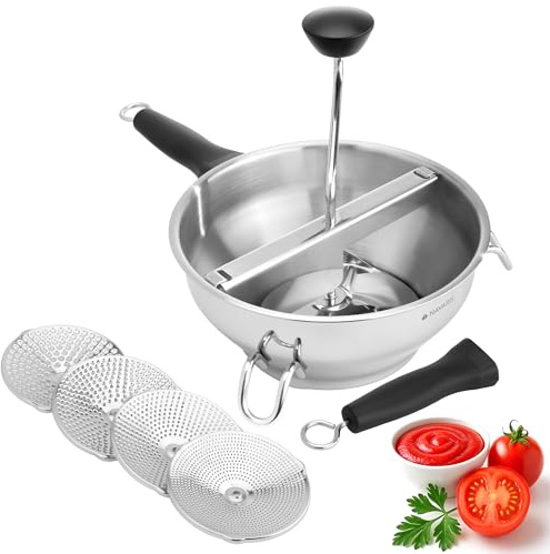 Navaris Passaverdure Manuale in Acciaio Inox - Passa Verdure a Mano con 4 Dischi di Ricambio - Passatutto per Verdure e Frutta - Passa Verdura per Salse Zuppe Vellutate - 2,3 L