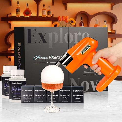 Cocktail Machine with 5 Aroma Pods, Edible Bubble, Cocktail Bubble Smoke Gun, Whiskey Smoker Kit, Perfect for Bar, Party and Home, Excellent Gift for Dad and Husband - Orange