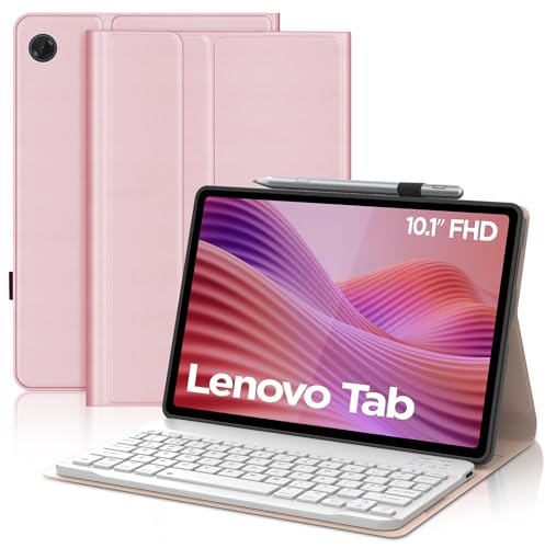 IVEOPPE Keyboard Case for Lenovo Tab 10.1 inch 2025, Case Keyboard for Lenovo Tab 10.1'' 2025, Cover with Magnetically Detachable Keypad, Pink