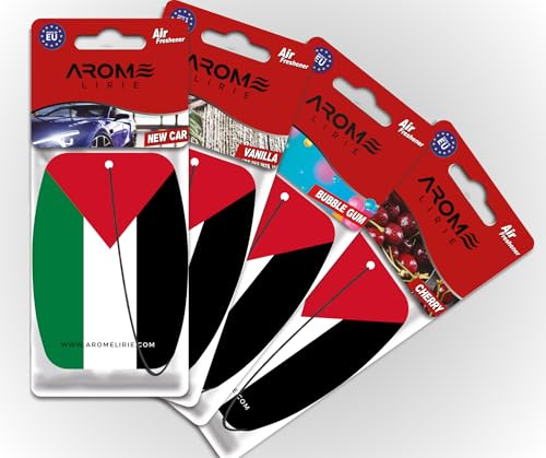 Palästina Duftbaum Autoparfüm Flagge Palestine Palestinian Lufterfrischer 4-er Pack in 4 Düften New Car, Bubble Gum, Vanilla, Cherry (Probierset)
