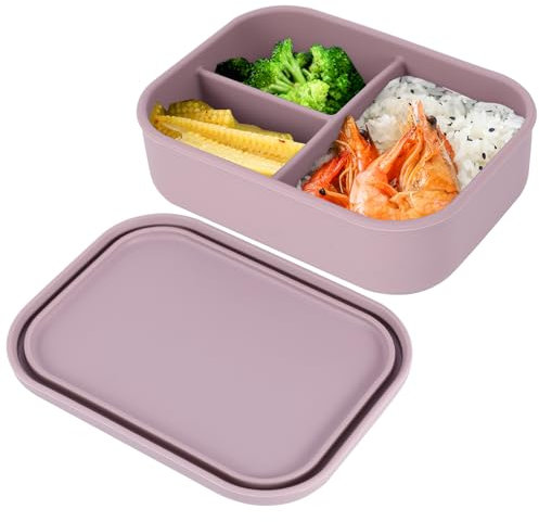 YUNYODA Fiambrera con compartimentos, fiambrera de silicona de 800 ml, sin BPA, para niños, a prueba de fugas, resistente a roturas, fiambreras para adultos, apta para lavavajillas y microondas (azul)