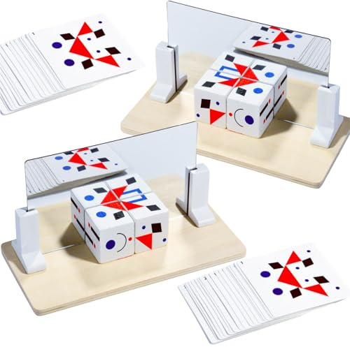 Gioco di puzzle in legno a forma di cubo a specchio, 2 pezzi, pensiero spaziale e puzzle logico abbinato, giocattolo educativo per bambini