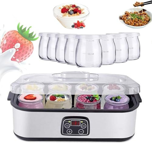 Automatic Yogurt Maker Machine, 1400ml Yogurt Maker with 8 Jars 180ml, with LED Display & Timer, Hours, for Homemade Yoghurt, Home Health Life way Gifts Fitness Enthusiasts