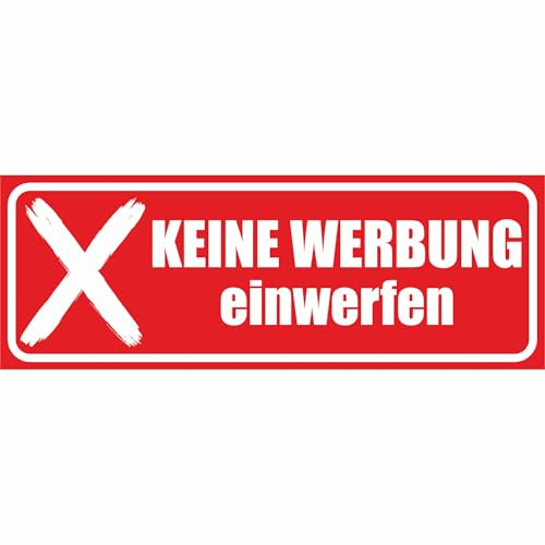KIWISTAR UG - Stop Bitte Keine Werbung Aufkleber Kreuz - 1x Schild graviert aus 1,4mm Plastik 70x25 mm rot weiß - Briefkastenschild selbstklebend - UV- & witterungsbeständig M 449