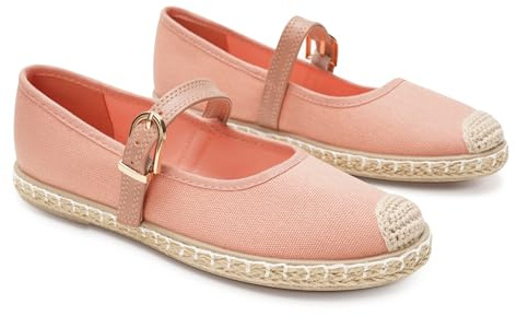 GLAMORA Merceditas Mujer con Hebilla Bailarinas Esparto Manoletinas de Punto Transpirable Zapatos Planos Mujer Suela de Goma Antideslizante Estilo Alpargata Calzado Verano Cómodos Ligeros pk-37