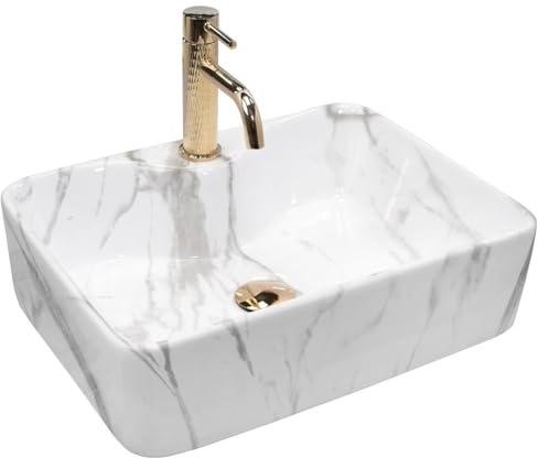 GTM Design Aufsatzwaschbecken Glanz - Modern Waschbecken ohne Überlaufloch - Elegant Aufsatzwaschbecken Rechteckig für Badezimmer und Gäste WC - nur Bad Waschbecken - Modell 4
