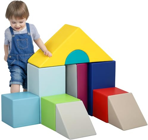 HOMCOM 11 st babymotorik, EPE-skum baby motorik modul med syntetiskt beläggningsskydd, byggskumblock, pedagogiska leksaker för barn 1–3 år, flerfärgad