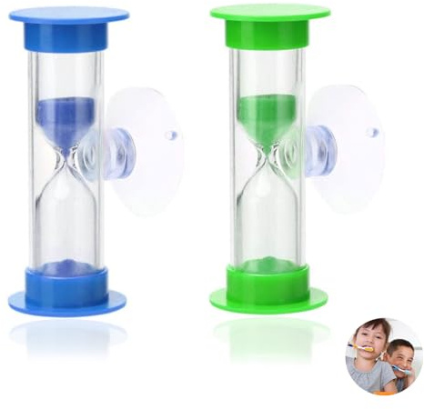 Tarqite 2 Stück Sanduhren mit Saugnapf, 3 Minuten Sanduhr Set für Kinder, Bunte Rotierbare Sturzsichere Sand Timer für Kinder Spiele, Zähneputzen, Lernen, Klassenzimmern, Zuhause (Blau+Grün)