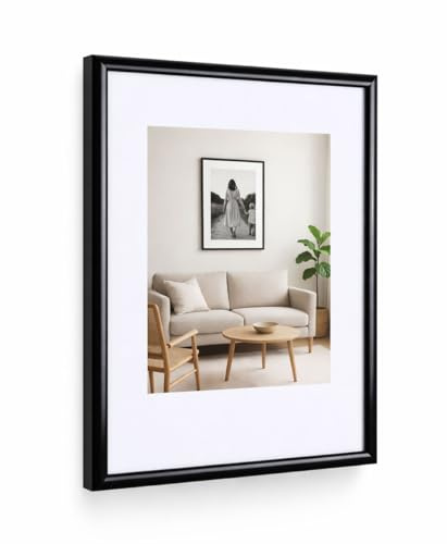 KM FOTO New Lifestyle Kunststoff Bilderrahmen mit Passepartout & Kunststoffglas Hoch- & Querformat: Farbe: Schwarz | Format: 50x70 | Pack: 1
