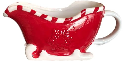 New Red Sleigh Saucer Christmas Gravy Boat for Novelty Table Decoration, Crafted from Ceramic, Ensures Both Safety and Longevity for Your Culinary Presentations, Easy to Clean, Perfect Addition.