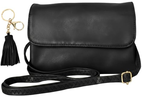 Eclove Kleine Umhängetasche Damen, PU-Leder Handytasche mit 5 cm Quasten-Schlüsselanhänger, Kleine Crossbody Bag Schultertasche mit Verstellbarem Gurt für Frauen und Mädchen