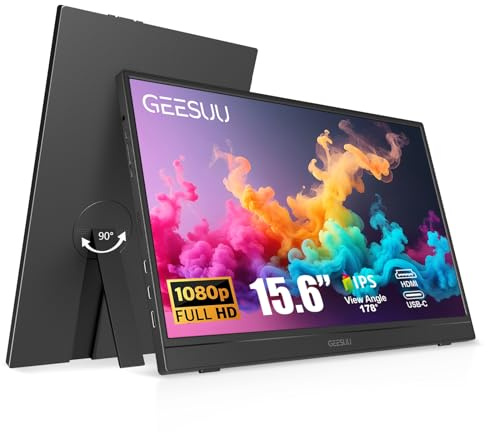 GEESUU Écran Portable 15.6 Pouces, FHD 1080p Moniteur Portable IPS Ecran PC Portable Haut-parleurs Intégrés, Laptop Screen Extender pour Ordinateur Portable/PC/Mac/PS4/5/Xbox, HDMI & Type-C Port