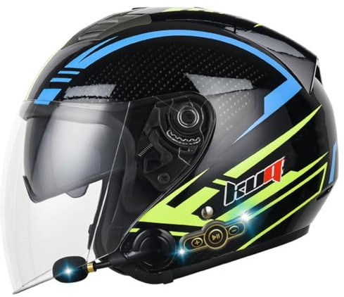 Retro Oldtimer Halbschale Jet-Helm Bluetooth Motorrad-Helm DOTECE-Zulassung Halbschale Motorradhelm Jethelm Roller-Helm Scooter-Helm Mit Built-In Visier Offenem Helm