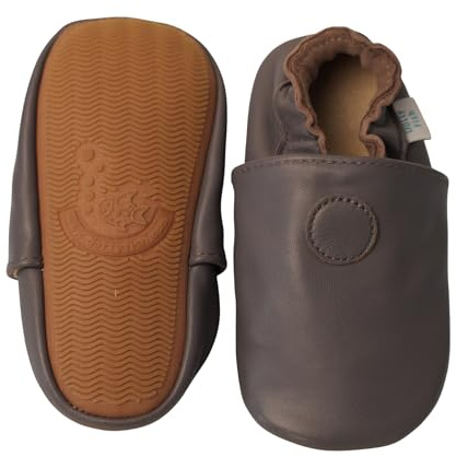 Dotty Fish Scarpine in Pelle per Neonati e Bambini con Suola in Gomma. Scarpine Leggere, Flessibili e Antiscivolo per i Primi Passi, Marchio Britannico. Bambini e Bambine - Grigio 3-4 Anni