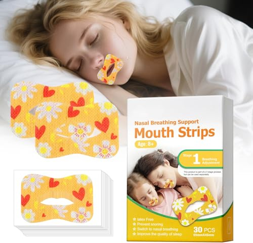30pcs Mouth Tape Cinta Bucal para Dormir Antirronquidos Cintas Anti Ronquidos Respiración Nasal Mejora la Calidad del Sueño, Adhesivo Suave sin Residuos Diseño Ergonómico para Niños y Adultos (Fase 1)