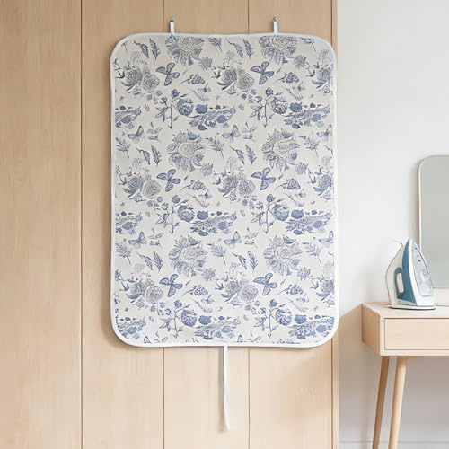 MinoCino Portable Ironing Mat 75×100 cm, Tabletop Ironing Pad with 3 Hanging Hooks, Foldable Travel Ironing Blanket with Cotton Top & Felt Padding