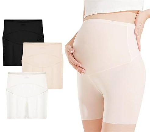 Ropa interior de maternidad de cintura alta, paquete de 3 bragas de seguridad sin costuras de seda de hielo, no se enrollan, calzoncillos invisibles para mujer
