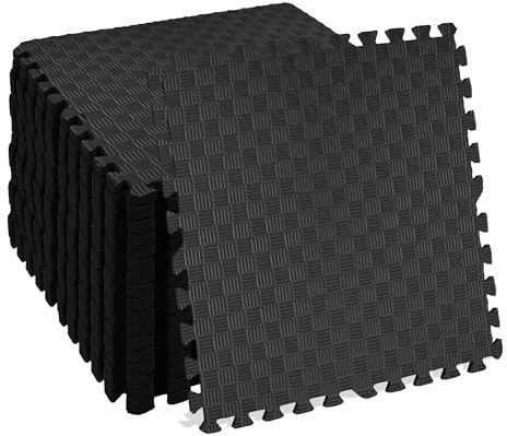 BalanceFrom Puzzle Exercise Mat 1' Thick, EVA Interlocking Foam Floor Tiles for Home Gym, Mat for Home Workout Equipment, Floor Padding for Kids, Black, 24 in x 24 in x 1 in, 72 Sq Ft - 18 Tiles