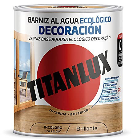BARNIZ AL AGUA ECOLÓGICO DECORACIÓN BRILLANTE INCOLORO 250ml TITANLUX M20100014