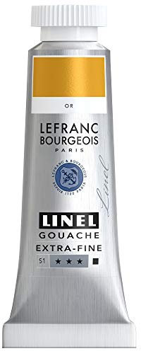 Lefranc Bourgeois 301233 Linel Gouache extrafeine und geschmeidige Wasserfarben mit maximaler Farbintensität, Leuchtkraft für streifenfreien Auftrag, 14ml Tube - Gold