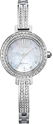 Citizen Women's Eco-Drive Dress Classic Crystal Bangle Watch, Silver-Tone Stainless Steel, Mother of Pearl Dial, 25mm (Model: EM0860-51D)