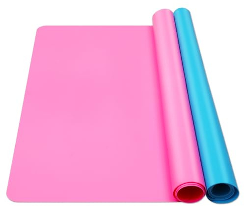 SOSMAR Large Silicone Worktop Mats 50 x 40cm, 2 Pcs Non-Slip Silicone Sheet for Resin Art, Craft Painting, Baking | Heatproof Mat | Blue & Pink