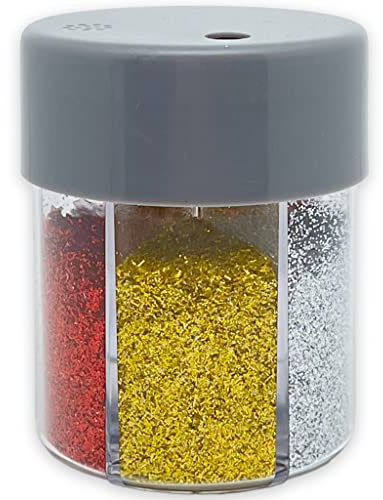 MIK Funshopping - Polvere glitterata luccicante per il fai da te e per decorare biglietti, glitter colorati per decorazioni (color argento - oro con stelline, barattolo da 80 g)