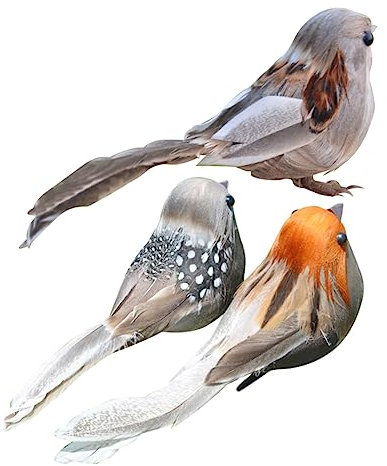 UPKOCH 3 Stücke Künstliche Vögel mit Feder und Clips Spatz Dekofigur Styropor Tiere Form Schaum Gartenfiguren Gartendeko Figuren Garten Deko Miniatur Hochzeit Dekoration (Zufällige Farbe)