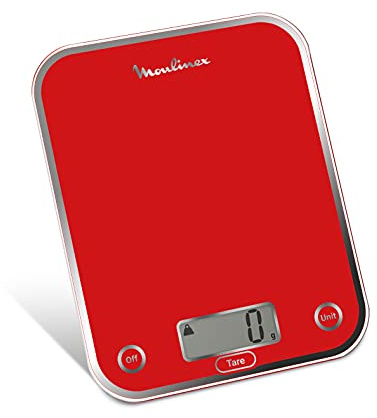 Moulinex BN5001 Optiss, Balance de cuisine, verre trempé résistant, fonction liquide, rouge