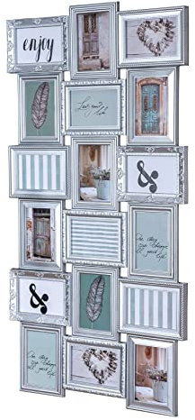 levandeo Cornice portafoto in argento, 18 foto, 10 x 15 cm, stile barocco, anticato, stile rustico, galleria fotografica, collage